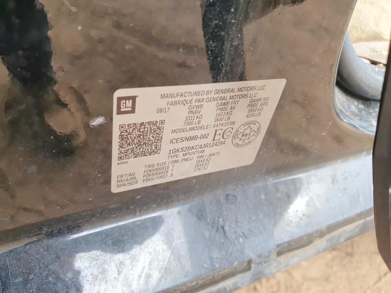 75015355 :رقم المزاد ، 1GKS2BKC4JR124294 vin ، 2018 Gmc Yukon مزاد بيع