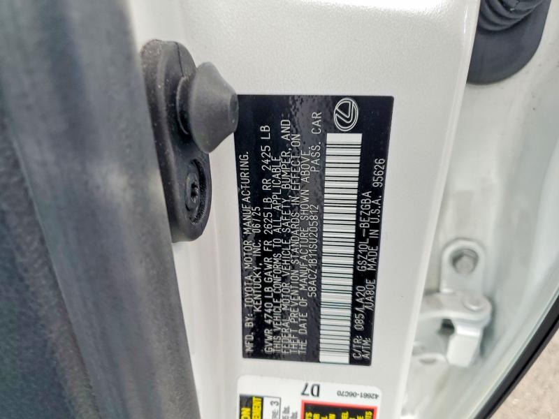 77813635 :رقم المزاد ، 58ACZ1B11SU205812 vin ، 2025 Lexus Es مزاد بيع