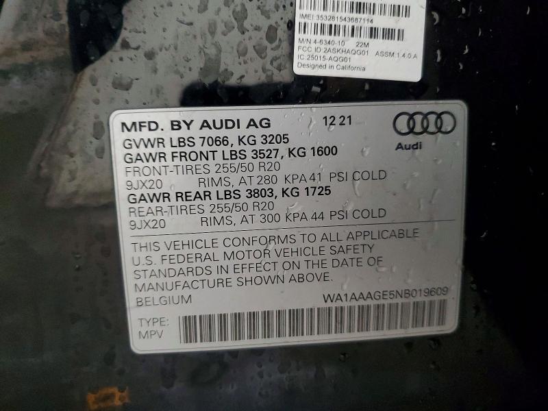 Продажа на аукционе авто 2022 Audi E-tron, vin: WA1AAAGE5NB019609, номер лота: 76046765