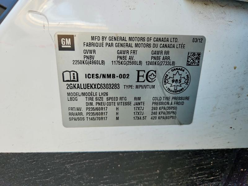 Auction sale of the 2012 Gmc Terrain, vin: 2GKALUEKXC6303283, lot number: 79346345