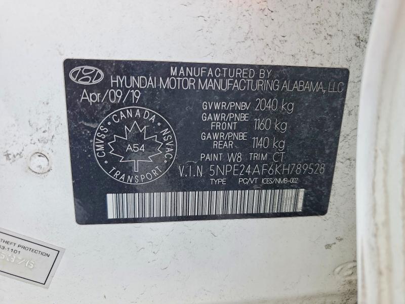 79163535 :رقم المزاد ، 5NPE24AF6KH789528 vin ، 2019 Hyundai Sonata مزاد بيع