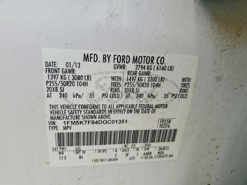 Продаж на аукціоні авто 2013 Ford Explorer, vin: 1FM5K7F84DGC01351, номер лоту: 77603965