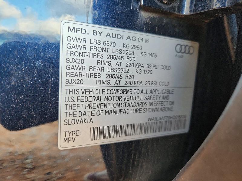 Продаж на аукціоні авто 2017 Audi Q7, vin: WA1LAAF70HD015326, номер лоту: 75856035