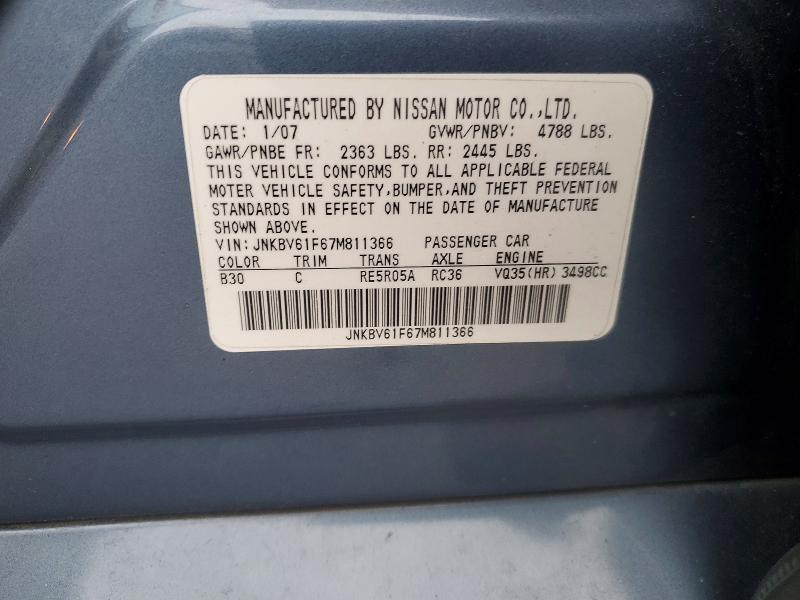 Aukcja sprzedaży 2007 Infiniti G35, vin: JNKBV61F67M811366, numer aukcji: 77038165