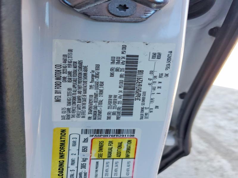 Aukcja sprzedaży 2015 Ford Fusion, vin: 3FA6P0H76FR291108, numer aukcji: 76698375