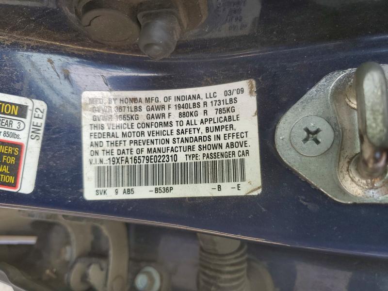 76241855 :رقم المزاد ، 19XFA16579E022310 vin ، 2009 Honda Civic مزاد بيع