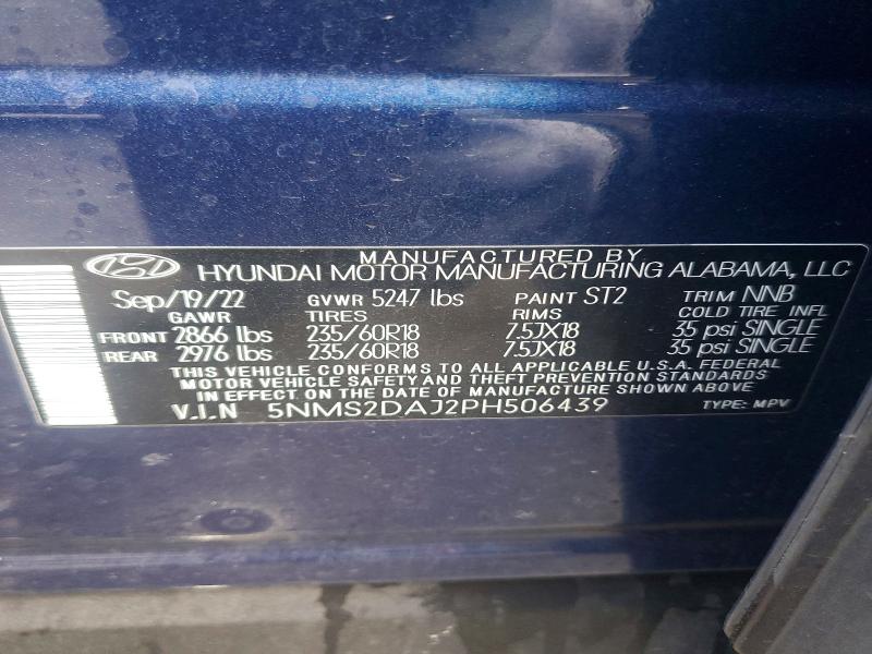 Aukcja sprzedaży 2023 Hyundai Santa Fe, vin: 5NMS2DAJ2PH506439, numer aukcji: 77515365