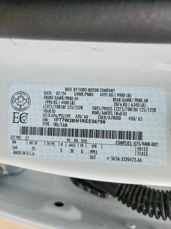 77385125 :رقم المزاد ، 1FT7W2BN1REE56798 vin ، 2024 Ford F250 Super مزاد بيع