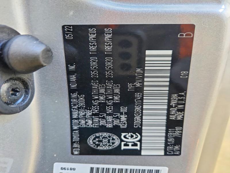 Aukcja sprzedaży 2022 Toyota Sienna, vin: 5TDGRKEC6NS117489, numer aukcji: 77610955