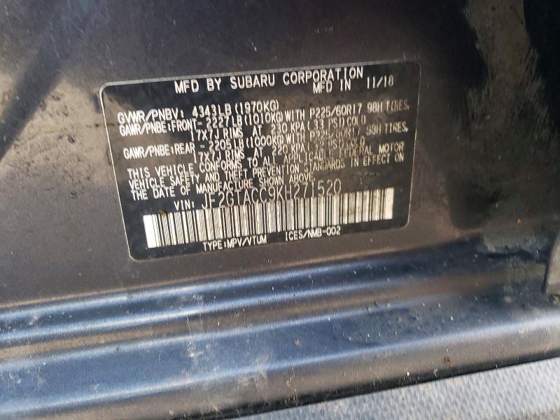 2019 Subaru Crosstrek მანქანა იყიდება აუქციონზე, vin: JF2GTACC9KH271520, აუქციონის ნომერი: 77616835