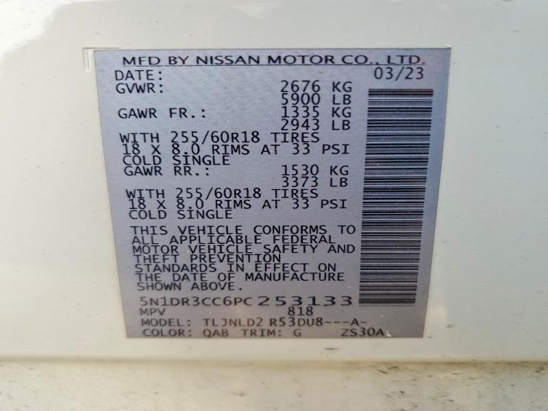 2023 Nissan Pathfinder მანქანა იყიდება აუქციონზე, vin: 5N1DR3CC6PC253133, აუქციონის ნომერი: 76157505