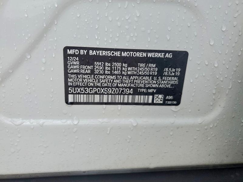 76810315 :رقم المزاد ، 5UX53GP0XS9Z07394 vin ، 2025 Bmw X3 مزاد بيع