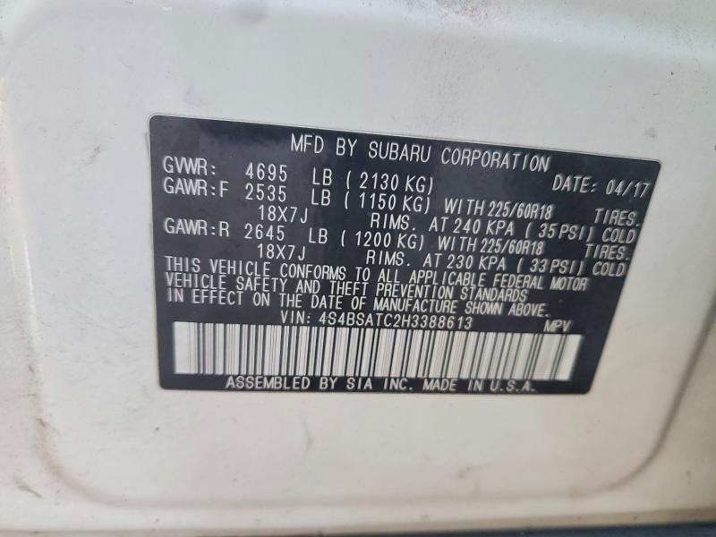 79190465 :رقم المزاد ، 4S4BSATC2H3388613 vin ، 2017 Subaru Outback مزاد بيع