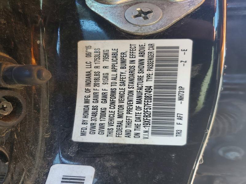 Продаж на аукціоні авто 2015 Honda Civic, vin: 19XFB2F57FE087494, номер лоту: 76896185