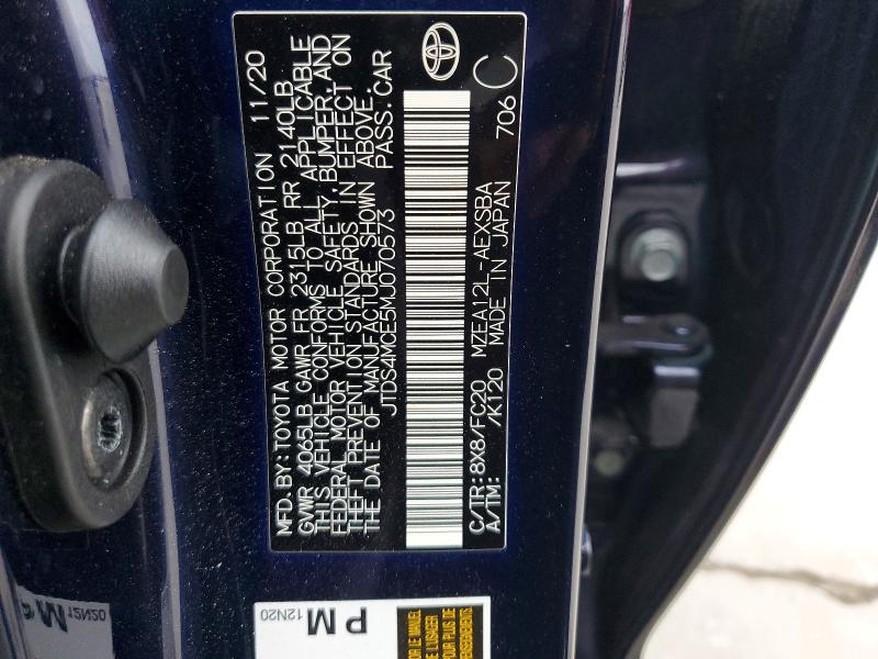 Aukcja sprzedaży 2021 Toyota Corolla Se, vin: JTDS4MCE5MJ070573, numer aukcji: 77541135
