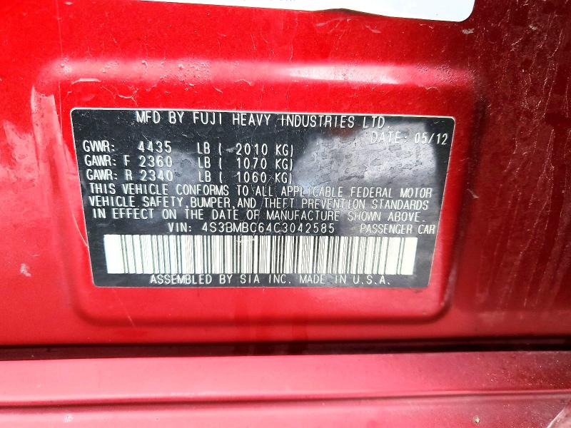 2012 Subaru Legacy მანქანა იყიდება აუქციონზე, vin: 4S3BMBC64C3042585, აუქციონის ნომერი: 77419125