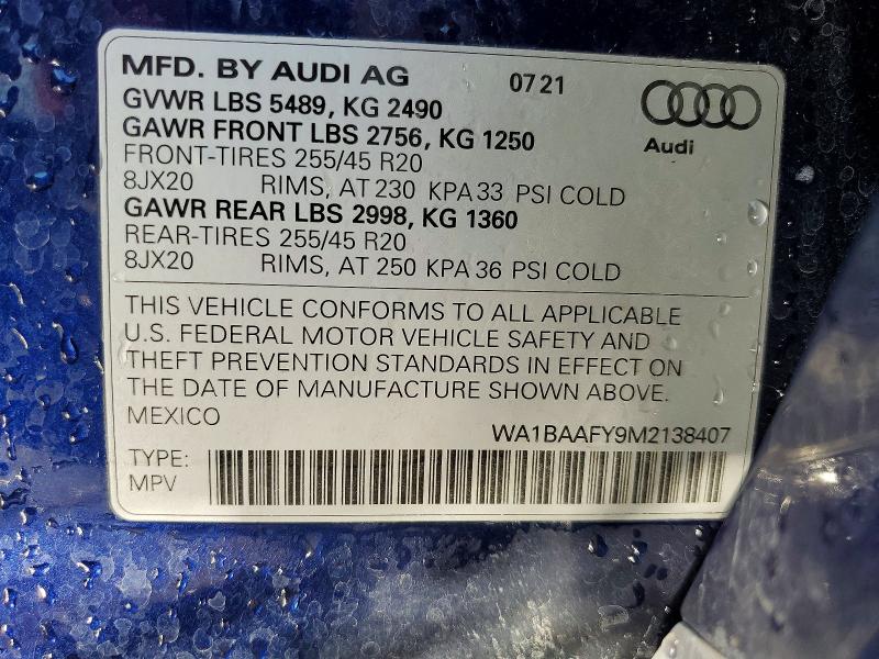 Продаж на аукціоні авто 2021 Audi Q5, vin: WA1BAAFY9M2138407, номер лоту: 75252045