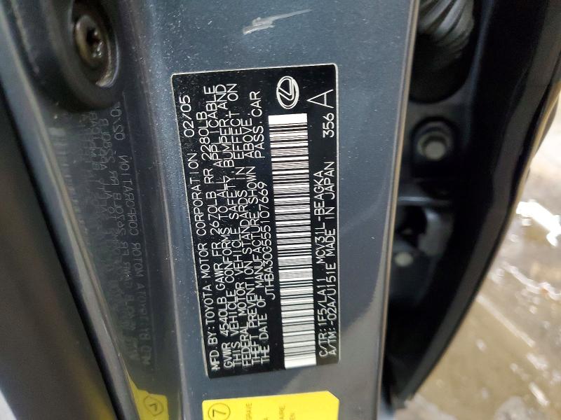 Продажа на аукционе авто 2005 Lexus Es, vin: JTHBA30G555107669, номер лота: 74339485