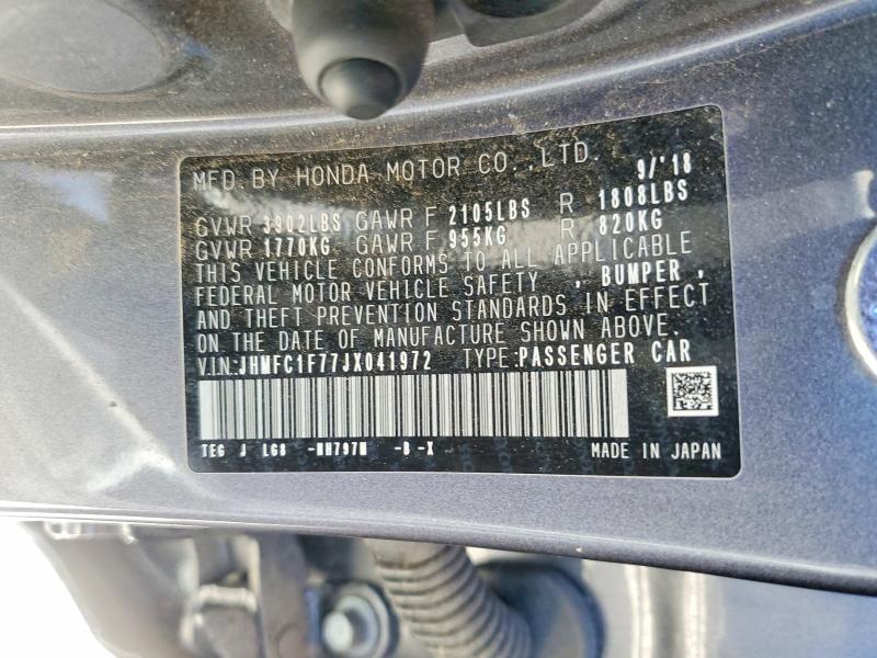 78300385 :رقم المزاد ، JHMFC1F77JX041972 vin ، 2018 Honda Civic مزاد بيع