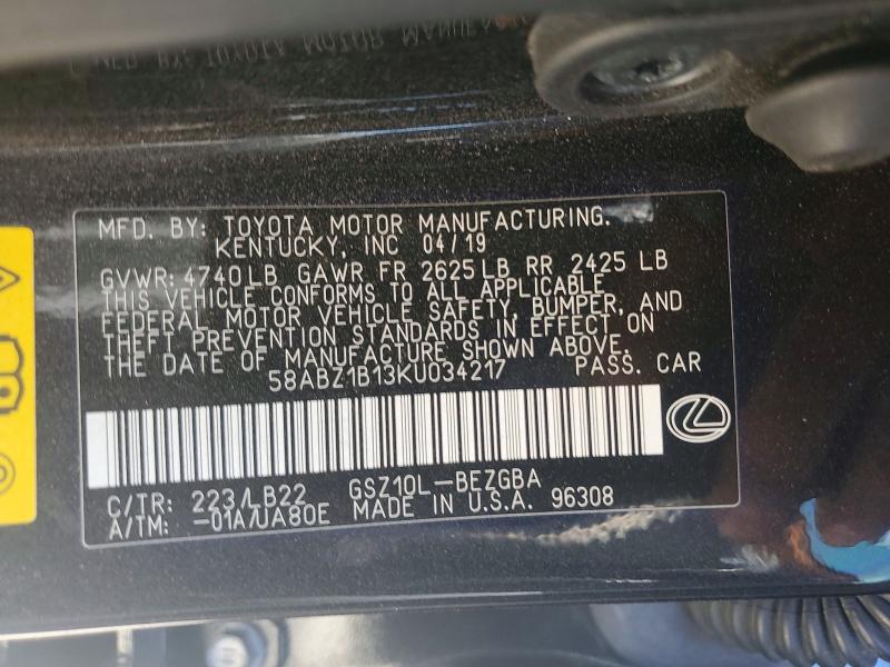 76128265 :رقم المزاد ، 58ABZ1B13KU034217 vin ، 2019 Lexus Es مزاد بيع
