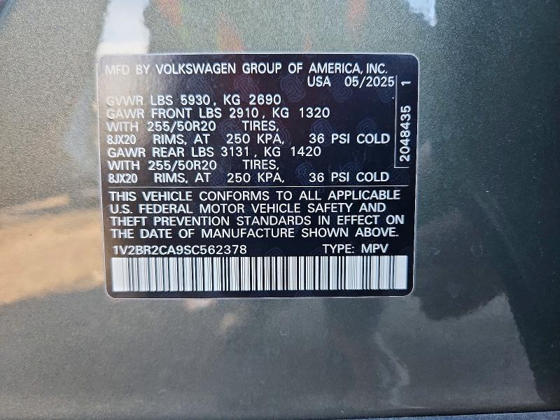 Auction sale of the 2025 Volkswagen Atlas, vin: 1V2BR2CA9SC562378, lot number: 77231155