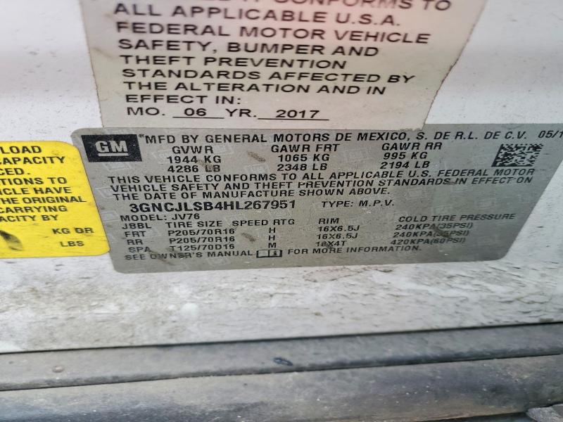 Aukcja sprzedaży 2017 Chevrolet Trax, vin: 3GNCJLSB4HL267951, numer aukcji: 78960485