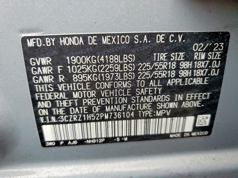 Продаж на аукціоні авто 2023 Honda Hr-v, vin: 3CZRZ1H52PM736104, номер лоту: 77325295