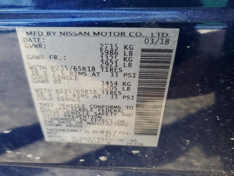 2018 Nissan Pathfinder მანქანა იყიდება აუქციონზე, vin: 5N1DR2MN7JC646706, აუქციონის ნომერი: 77488305
