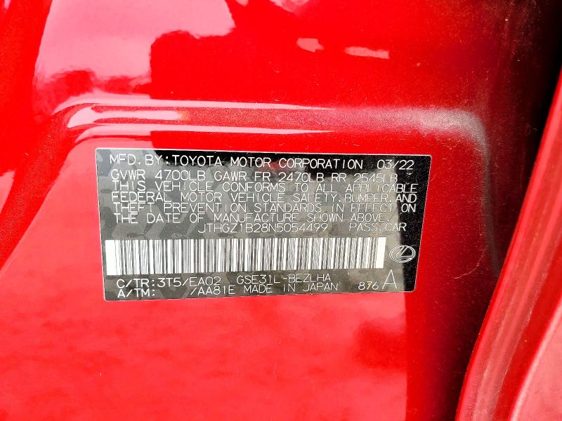 Aukcja sprzedaży 2022 Lexus Is, vin: JTHGZ1B28N5054499, numer aukcji: 74789945