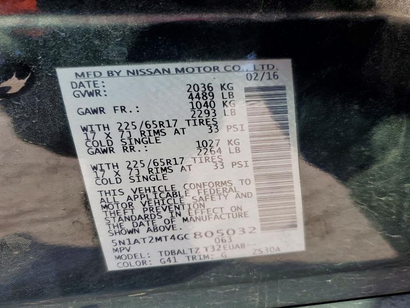 Aukcja sprzedaży 2016 Nissan Rogue, vin: 5N1AT2MT4GC805032, numer aukcji: 78588665