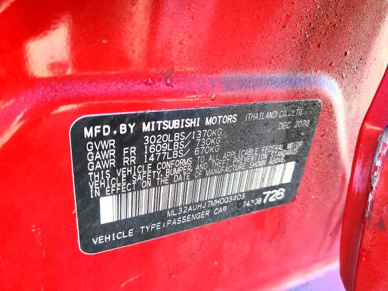 Aukcja sprzedaży 2021 Mitsubishi Mirage, vin: ML32AUHJ7MH003403, numer aukcji: 79002715