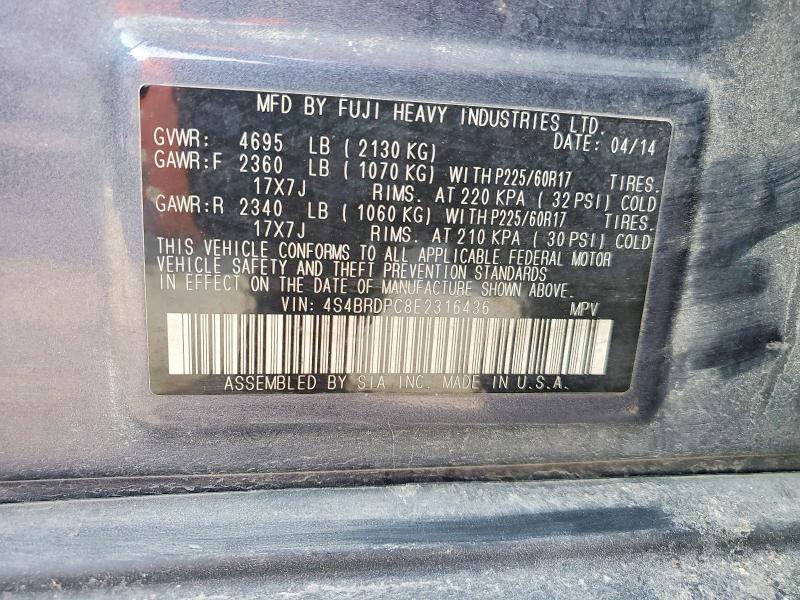 75209565 :رقم المزاد ، 4S4BRDPC8E2316436 vin ، 2014 Subaru Outback مزاد بيع