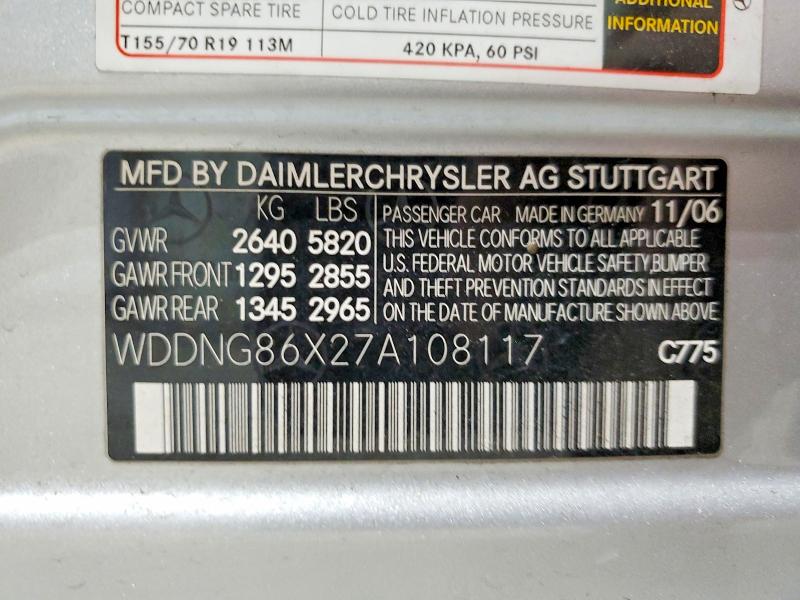 2007 Mercedes-benz S მანქანა იყიდება აუქციონზე, vin: WDDNG86X27A108117, აუქციონის ნომერი: 74771435