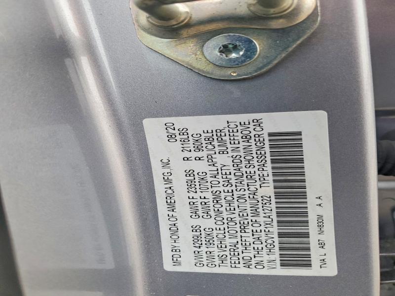 Продаж на аукціоні авто 2020 Honda Accord, vin: 1HGCV1F1XLA127522, номер лоту: 77728695