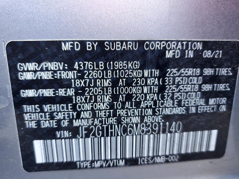 Aukcja sprzedaży 2021 Subaru Crosstrek, vin: JF2GTHNC6M8391140, numer aukcji: 77011295
