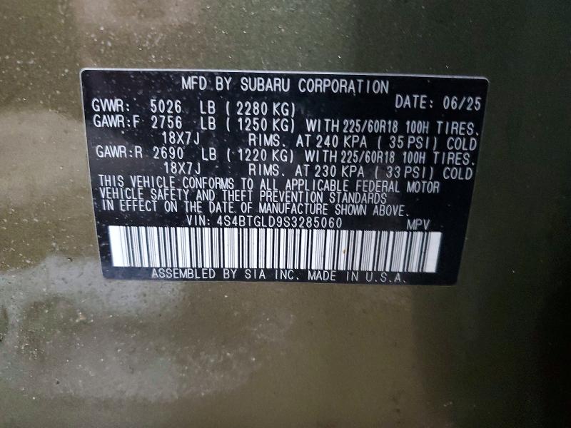 Продажа на аукционе авто 2025 Subaru Outback, vin: 4S4BTGLD9S3285060, номер лота: 77140025