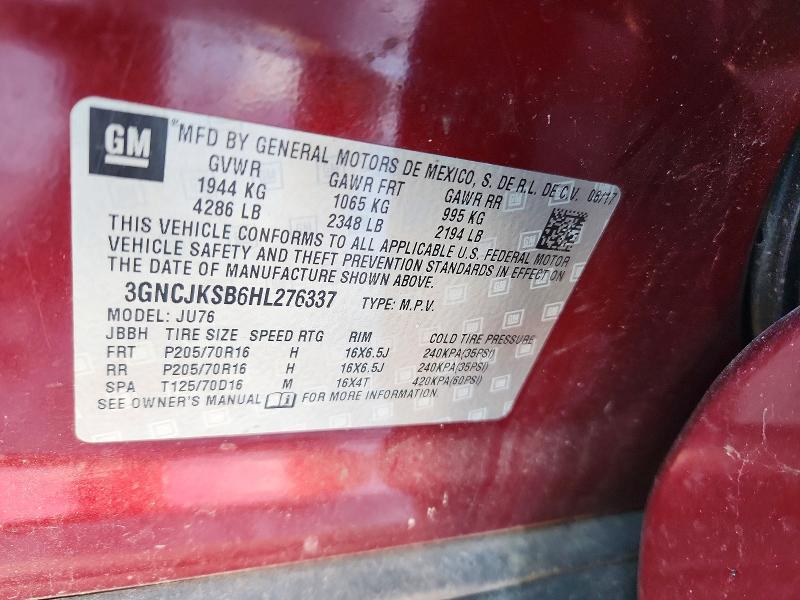 78245745 :رقم المزاد ، 3GNCJKSB6HL276337 vin ، 2017 Chevrolet Trax مزاد بيع