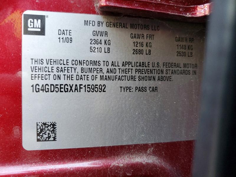 Aukcja sprzedaży 2010 Buick Lacrosse, vin: 1G4GD5EGXAF159592, numer aukcji: 76430325