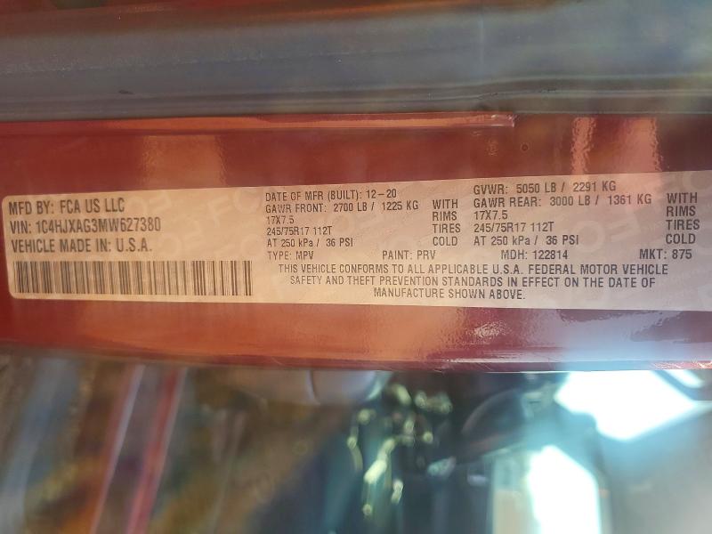 Aukcja sprzedaży 2021 Jeep Wrangler, vin: 1C4HJXAG3MW627380, numer aukcji: 76789755