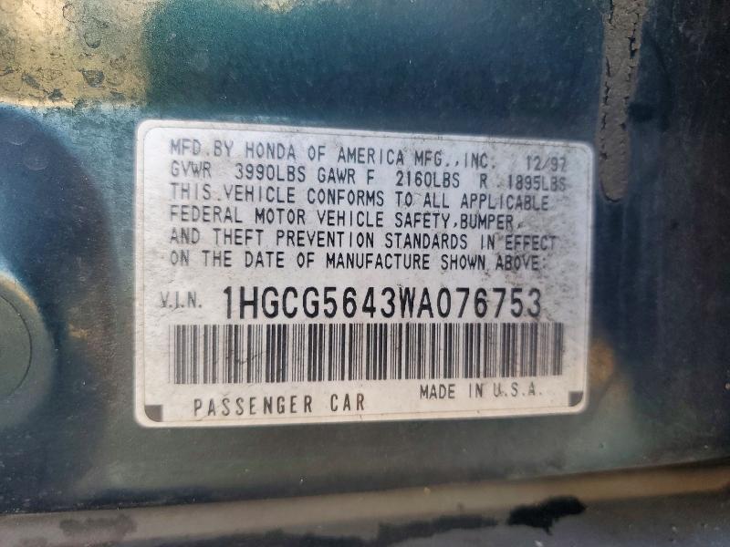 Продажа на аукционе авто 1998 Honda Accord, vin: 1HGCG5643WA076753, номер лота: 78376575