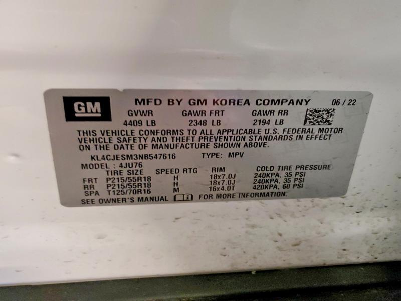 Продаж на аукціоні авто 2022 Buick Encore, vin: KL4CJESM3NB547616, номер лоту: 75575865