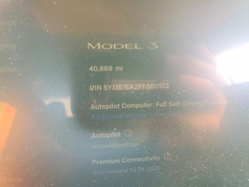 78057905 :رقم المزاد ، 5YJ3E1EA2PF600102 vin ، 2023 Tesla Model 3 مزاد بيع
