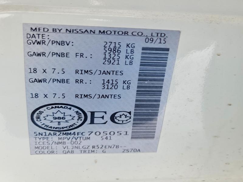 Продажа на аукционе авто 2015 Nissan Pathfinder, vin: 5N1AR2MM4FC705051, номер лота: 75406375