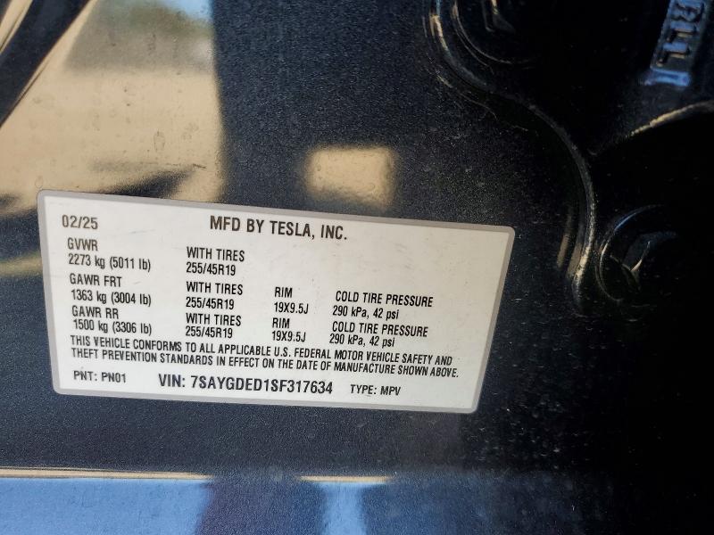 Aukcja sprzedaży 2025 Tesla Model Y, vin: 7SAYGDED1SF317634, numer aukcji: 75218015