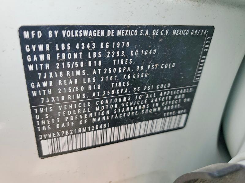 Aukcja sprzedaży 2024 Volkswagen Taos, vin: 3VVEX7B21RM125481, numer aukcji: 76561245