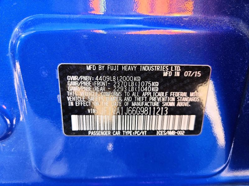 Auction sale of the 2016 Subaru Wrx, vin: JF1VA1J66G9811213, lot number: 77959205