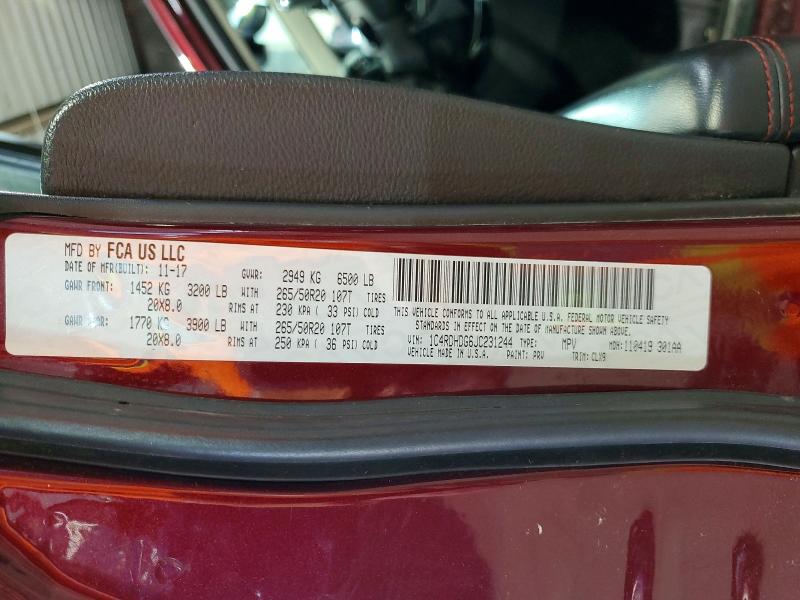 2018 Dodge Durango მანქანა იყიდება აუქციონზე, vin: 1C4RDHDG6JC231244, აუქციონის ნომერი: 75571805