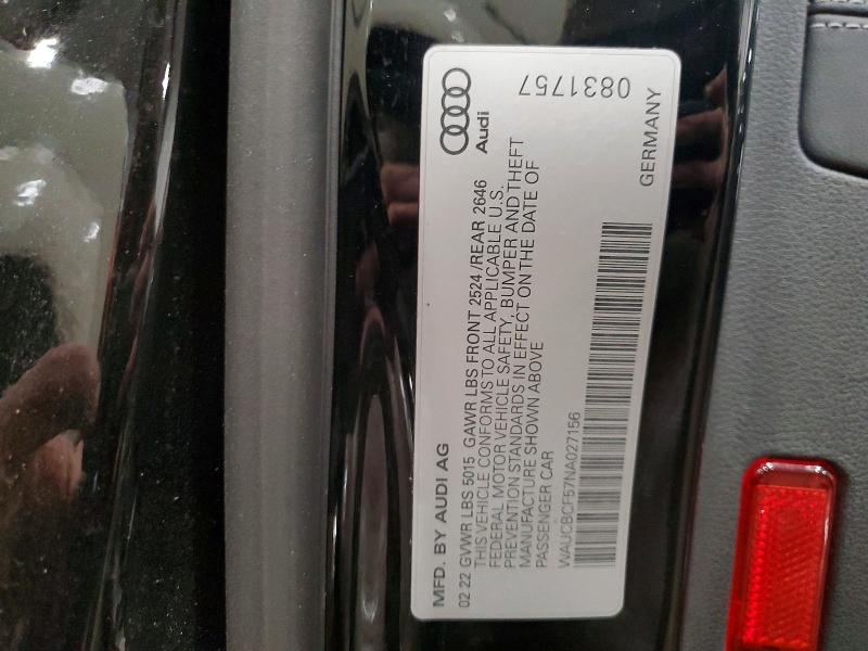 75163485 :رقم المزاد ، WAUCBCF57NA027156 vin ، 2022 Audi A5 مزاد بيع