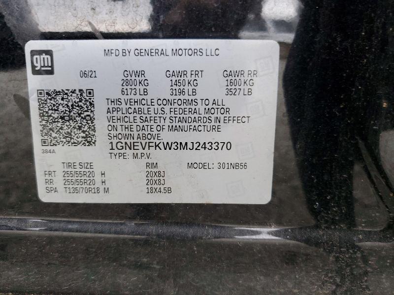 79015145 :رقم المزاد ، 1GNEVFKW3MJ243370 vin ، 2021 Chevrolet Traverse مزاد بيع