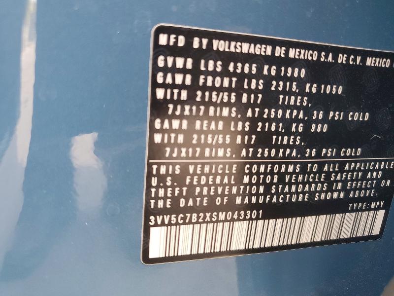 2025 Volkswagen Taos მანქანა იყიდება აუქციონზე, vin: 3VV5C7B2XSM043301, აუქციონის ნომერი: 75536605